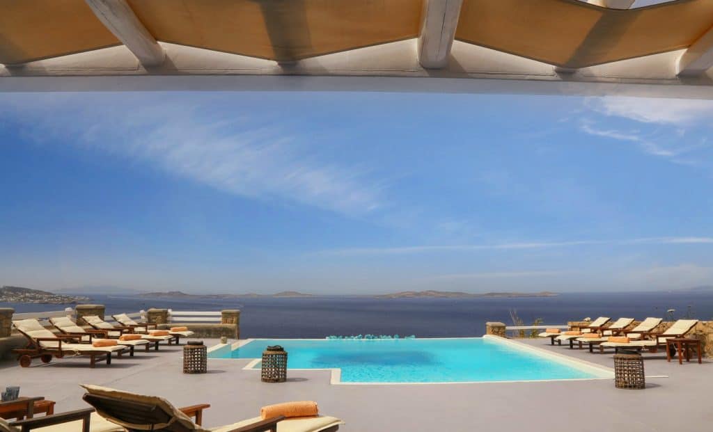 Villa D' Oro in Mykonos Greece, pool view, by Olive Villa Rentals