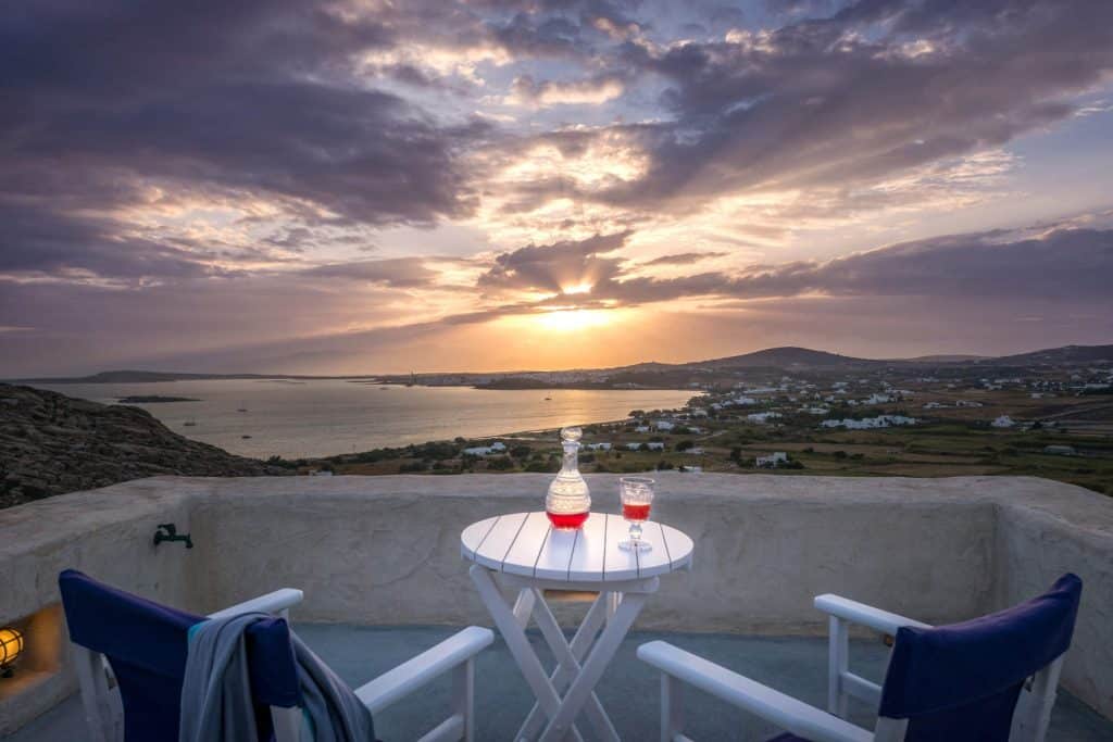 Villa Ninemia in Paros Greece, sunset, by Olive Villa Rentals