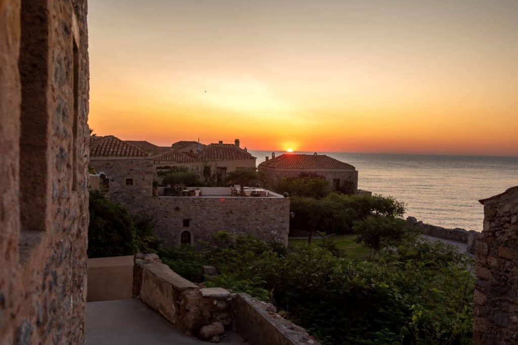 Catello Malvazia in Monemvasia, sunset, by Olive Villa Rentals
