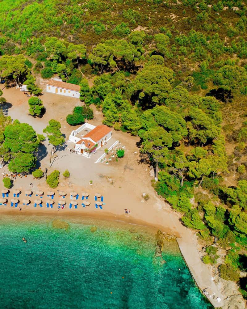 Aerial View of Agia Paraskevi beach, Spetses