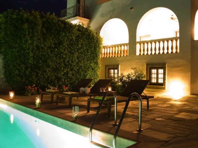 Villa-Corinna-Spetses-by-Olive-Villa-Rentals-pool-area-night-lights