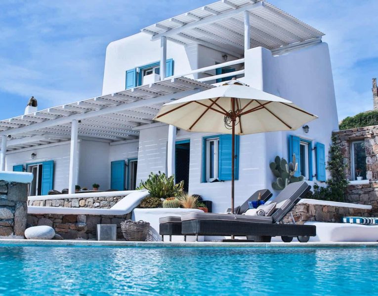 Villa Adelasia in Mykonos Greece, facade, by Olive Villa Rentals