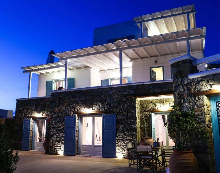 Villa Adelasia in Mykonos Greece, facade, by Olive Villa Rentals