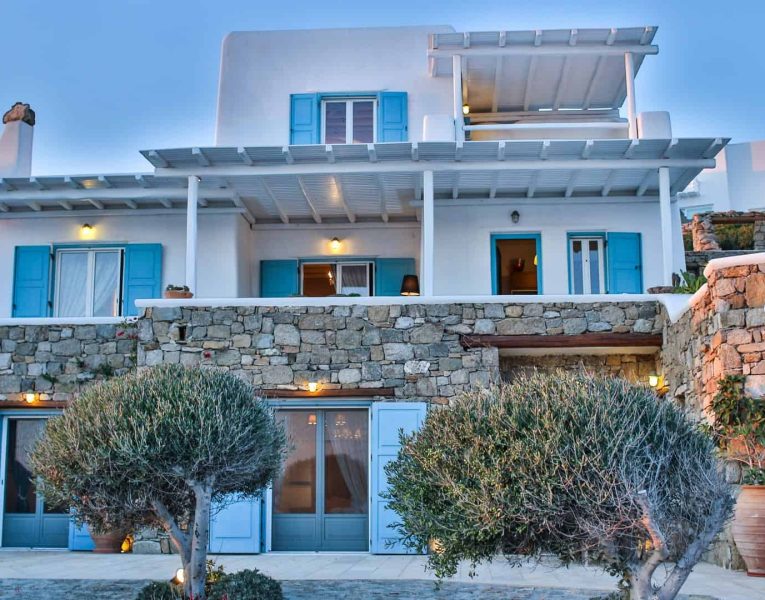 Villa Adelasia in Mykonos Greece, facade, by Olive Villa Rentals