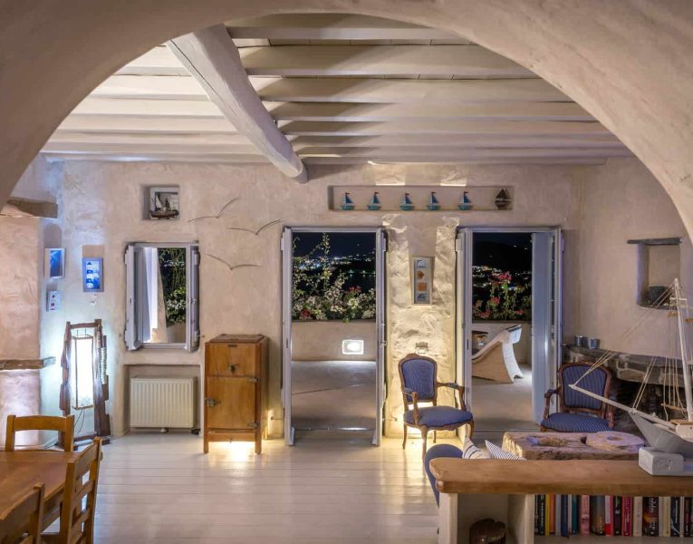 Villa Ninemia in Paros Greece, living room, by Olive Villa Rentals