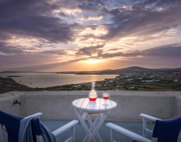 Villa Ninemia in Paros Greece, sunset, by Olive Villa Rentals