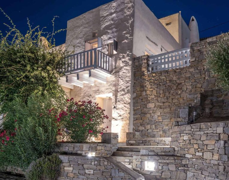 Villa Ninemia in Paros Greece, facade, by Olive Villa Rentals