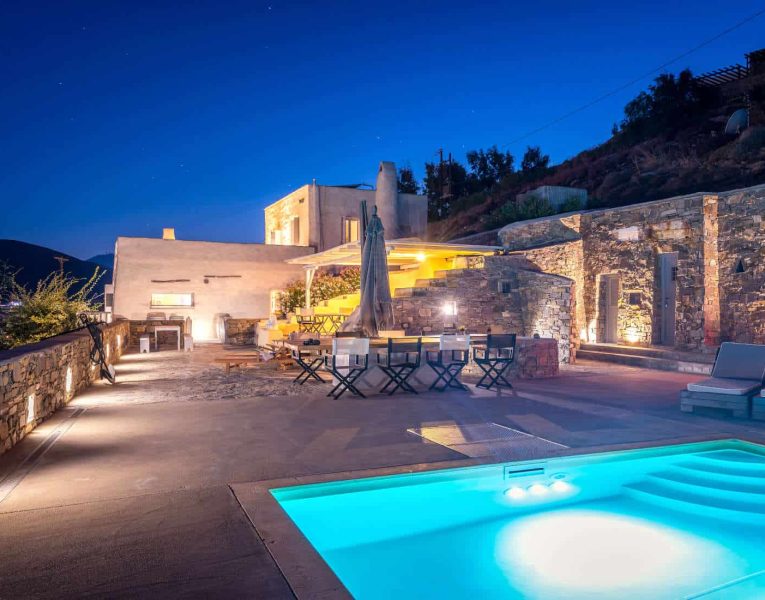 Villa Ninemia in Paros Greece, facade, by Olive Villa Rentals