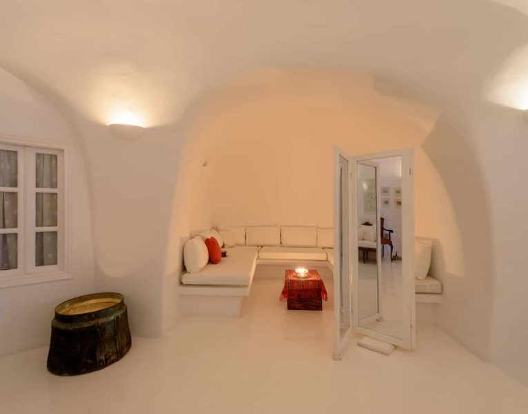 Casa Bianca in Santorini Greece, living room, by Olive Villa Rentals
