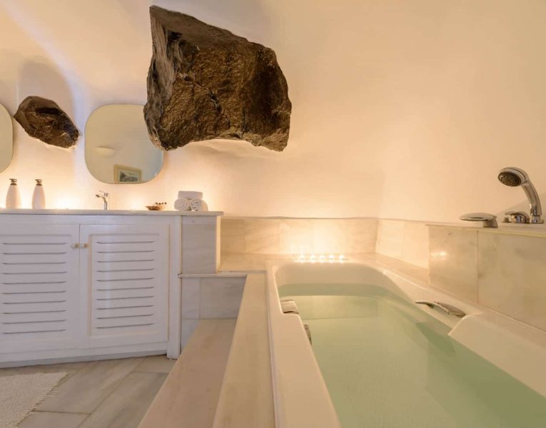 Casa Bianca in Santorini Greece, bathroom, by Olive Villa Rentals