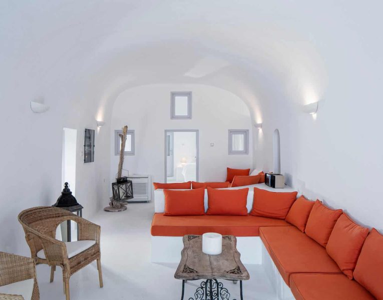 Villa Dulcinea in Santorini Greece, Living room, by Olive Villa Rentals