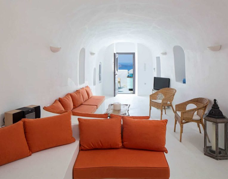 Villa Dulcinea in Santorini Greece, Living room, by Olive Villa Rentals