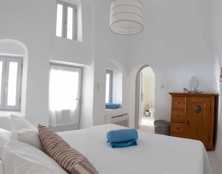 Villa Dulcinea in Santorini Greece, bedroom, by Olive Villa Rentals