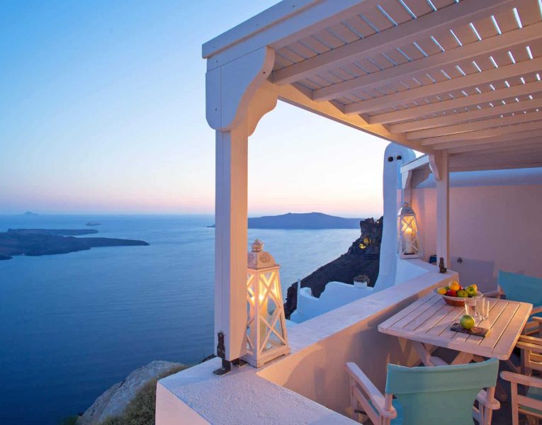 Villa Dulcinea in Santorini Greece, facade, by Olive Villa Rentals