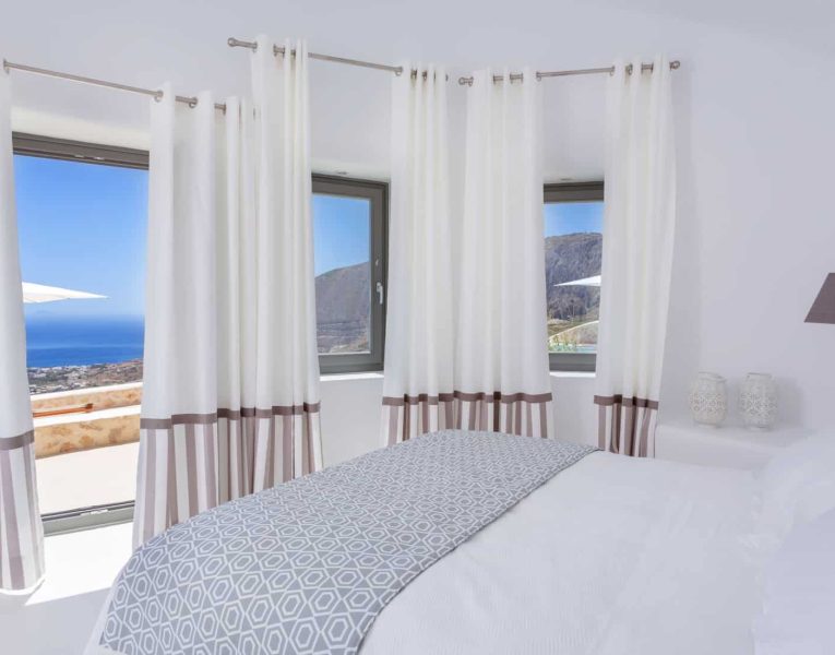 Villa Penelope in Santorini Greece, bedroom, by Olive Villa Rentals