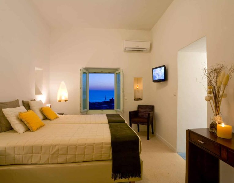 Villa Roccia Nera in Santorini Greece, bedroom, by Olive Villa Rentals