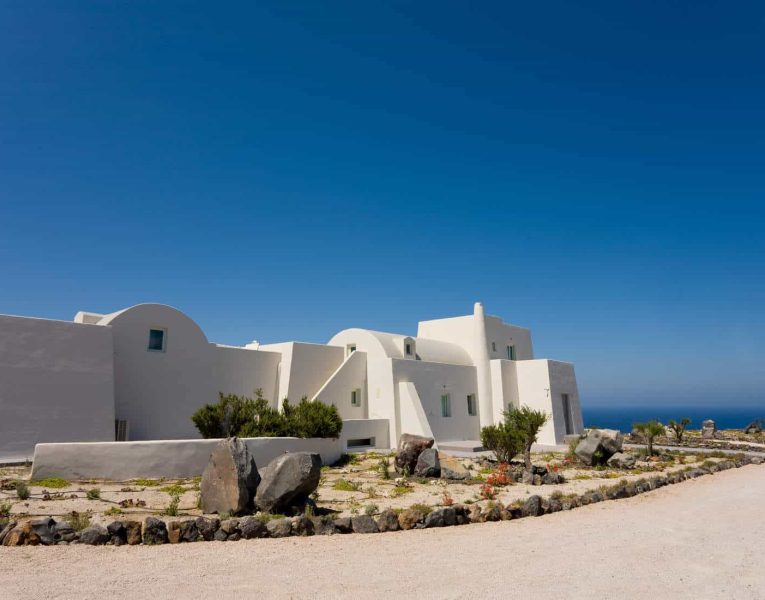 Villa Roccia Nera in Santorini Greece, facade, by Olive Villa Rentals
