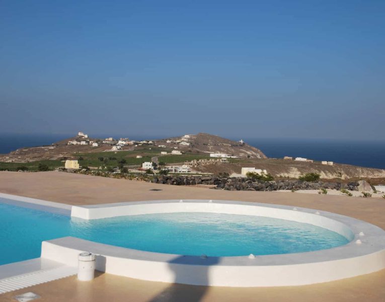 Villa Roccia Nera in Santorini Greece, pool, by Olive Villa Rentals