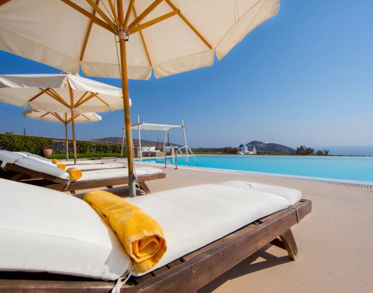 Villa Roccia Nera in Santorini Greece, pool, by Olive Villa Rentals