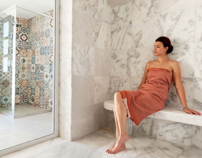 Villa Rosalin in Santorini, bathroom, by Olive Villa Rentals