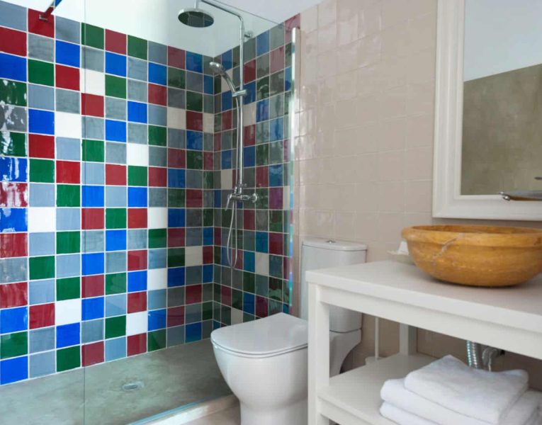 Villa Rosalin in Santorini, bathroom, by Olive Villa Rentals