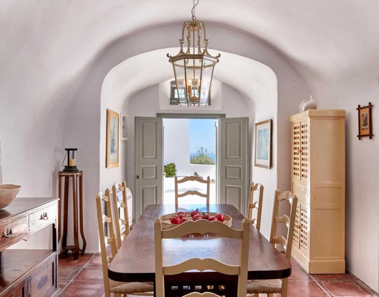 Villa Tramonto in Santorini Greece, kitchen, by Olive Villa Rentals