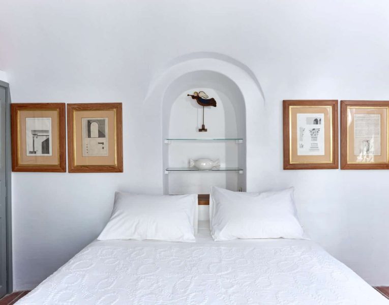 Villa Tramonto in Santorini Greece, bedroom, by Olive Villa Rentals