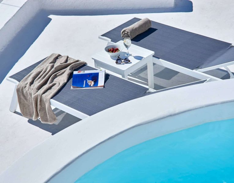 Villa Tramonto in Santorini Greece, pool, by Olive Villa Rentals