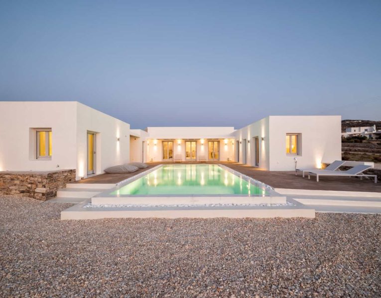 Villa-Blanche-Paros-by-Olive-Villa-Rentals-pool-area-night