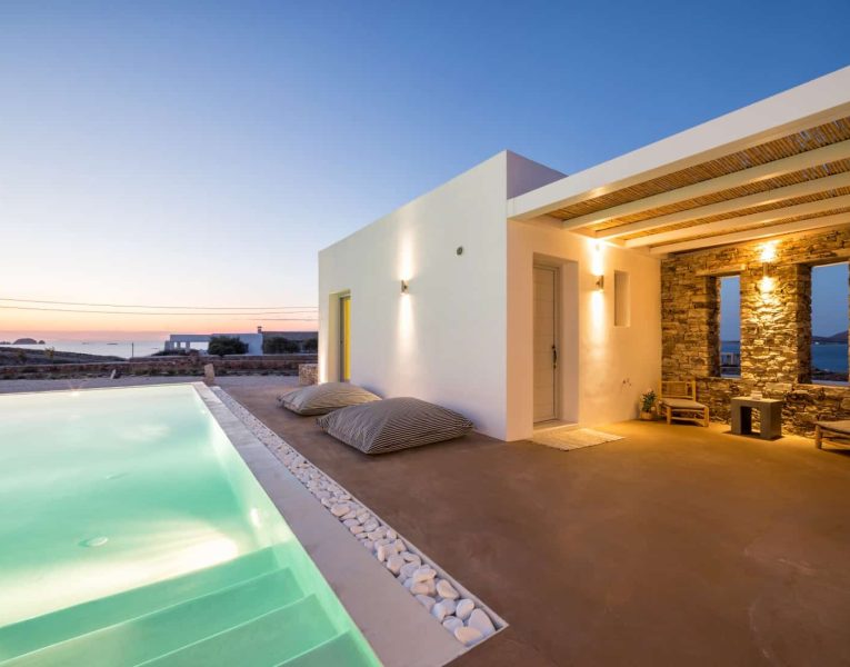 Villa-Blanche-Paros-by-Olive-Villa-Rentals-pool-area-night