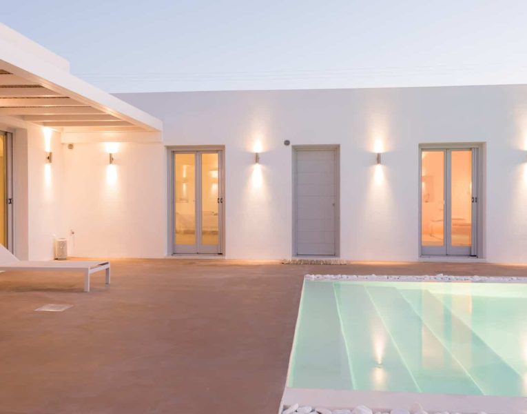 Villa-Blanche-Paros-by-Olive-Villa-Rentals-pool-area-night