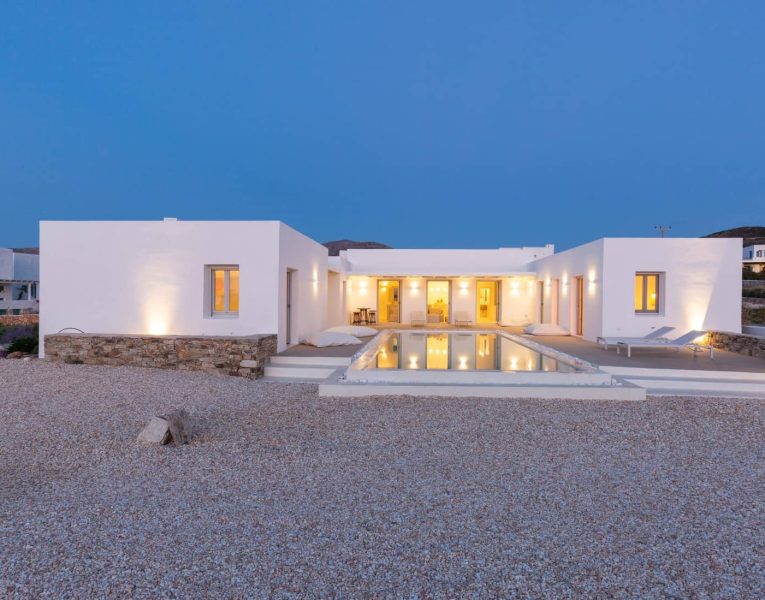 Villa-Blanche-Paros-by-Olive-Villa-Rentals-pool-area-night