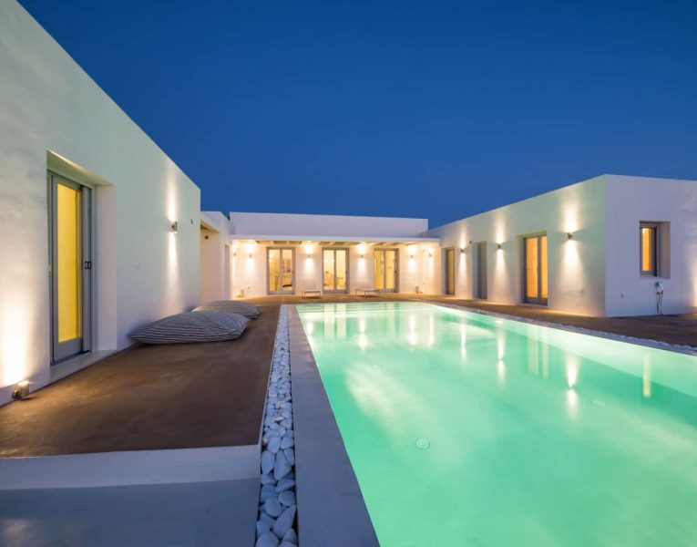 Villa-Blanche-Paros-by-Olive-Villa-Rentals-pool-area-night