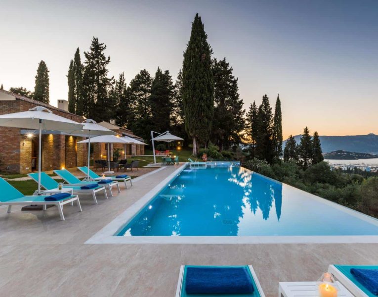 Villa-Cleo-Corfu-by-Olive-Villa-Rentals-pool-area-sunset