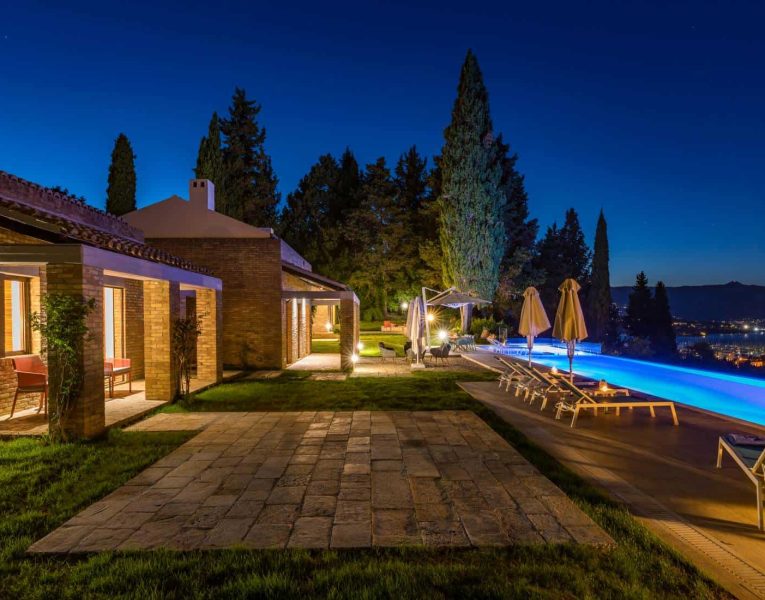 Villa-Cleo-Corfu-by-Olive-Villa-Rentals-pool-area-night