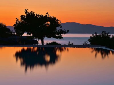 Villa Azzuro in Aegina Greece, sunset view, by Olive Villa Rentals
