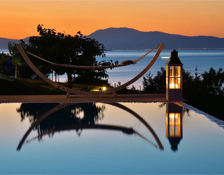 Villa Azzuro in Aegina Greece, sunset view, by Olive Villa Rentals