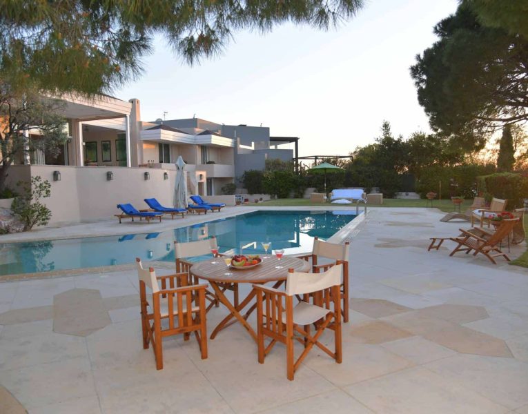 Villa- Lenora -Athens-by-Olive-Villa-Rentals-pool-area-sunset