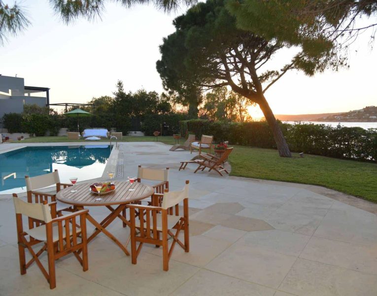 Villa- Lenora -Athens-by-Olive-Villa-Rentals-pool-area-sunset