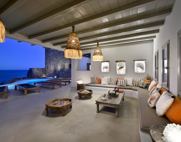 Villa-Allure-Mykonos-by-Olive-Villa-Rentals-exterior-pool-area-night