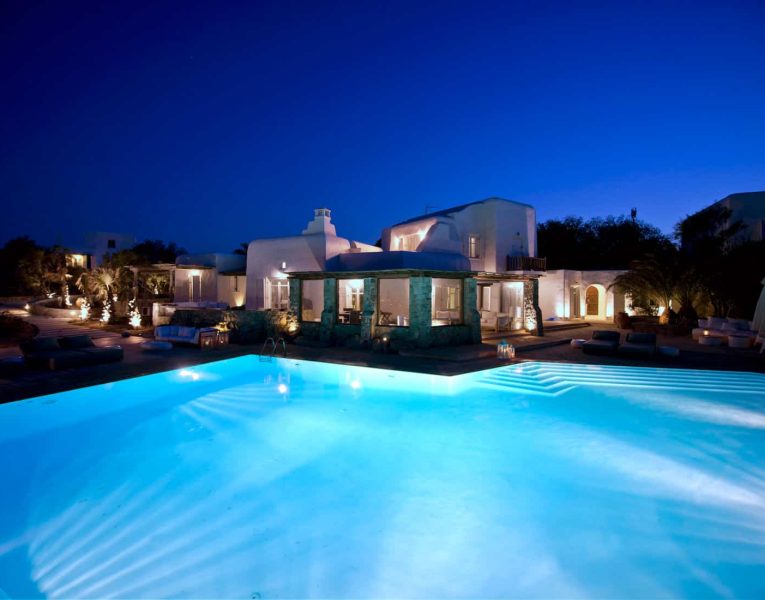 Villa-Amerope-Mykonos-by-Olive-Villa-Rentals-exterior-pool-area-lights