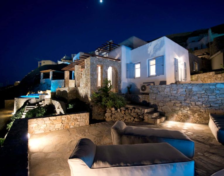 Villa-Aquila-Corfu-by-Olive-Villa-Rentals-exterior-lights-night