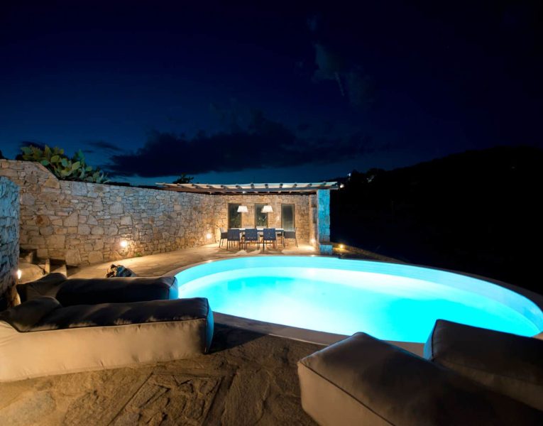 Villa-Aquila-Corfu-by-Olive-Villa-Rentals-exterior-lights-night-pool-area