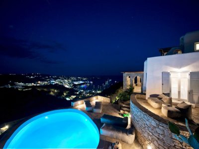 Villa-Aquila-Corfu-by-Olive-Villa-Rentals-exterior-lights-night-pool-area