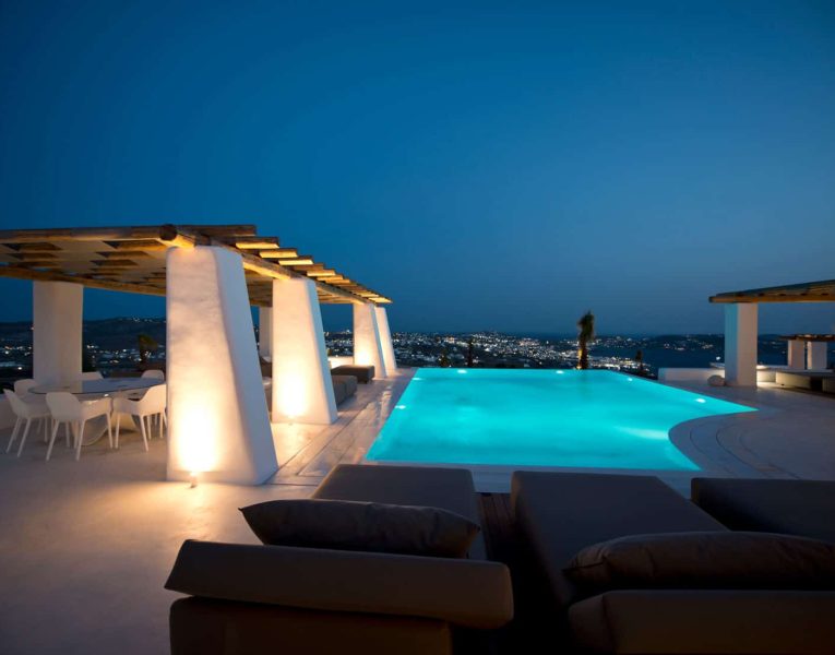 Villa- Martini-Mykonos-by-Olive-Villa-Rentals-pool-area-night