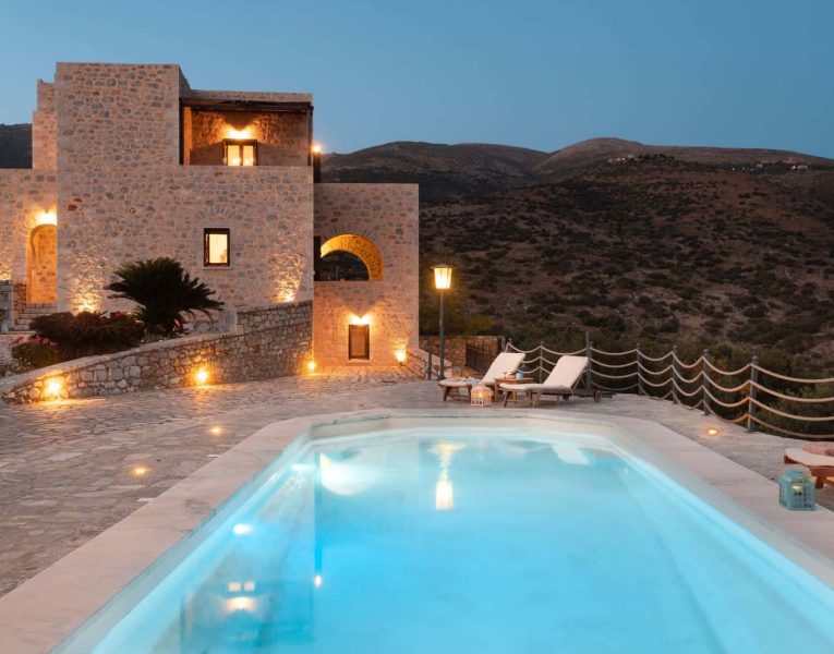 Villa- Roque -Mani-Peninsula-by-Olive-Villa-Rentals-exterior-night-views