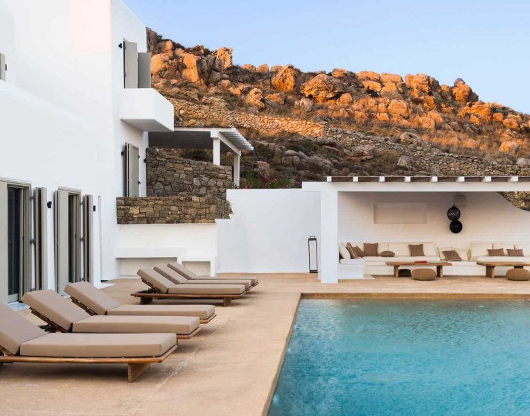 Villa-Etoile-Mykonos-by-Olive-Villa-Rentals-exterior-pool-area-evening