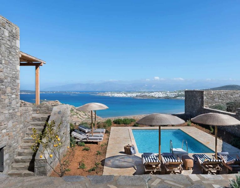 Villa- Cinqo-Paros-by-Olive-Villa-Rentals-exterior-pool-area