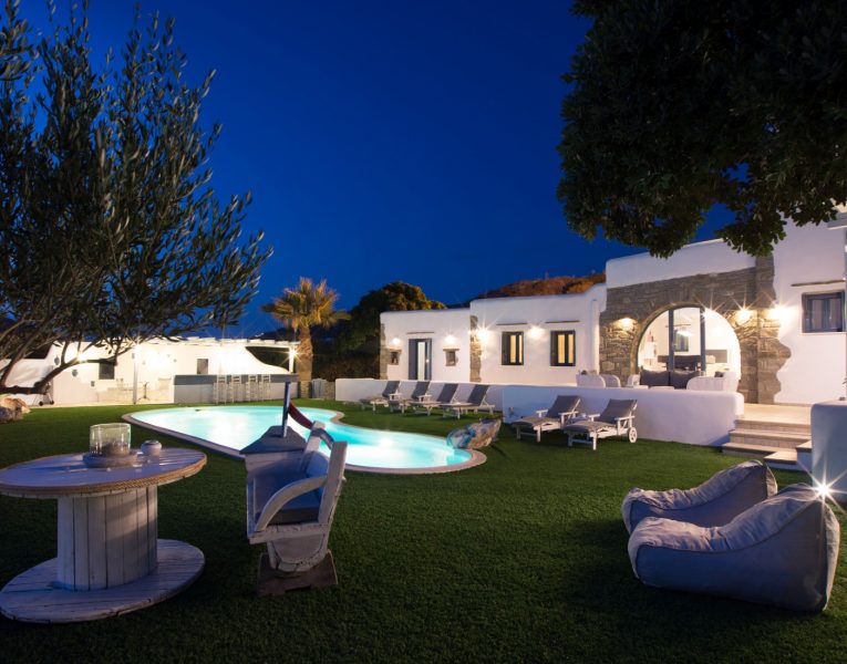 Villa-Intime-Paros-by-Olive-Villa-Rentals-night-prioperty-pool-area