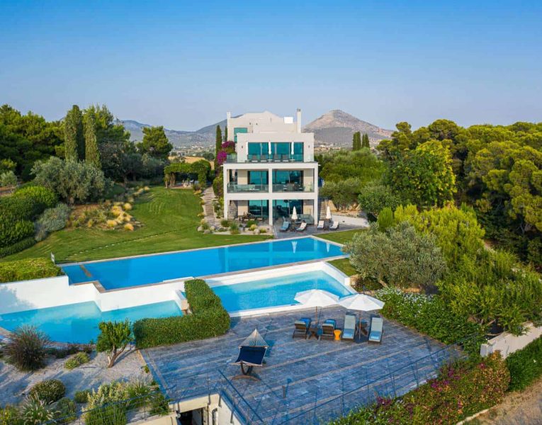 Villa- Magnolia -Porto Heli-by-Olive-Villa-Rentals-exterior-pool-area